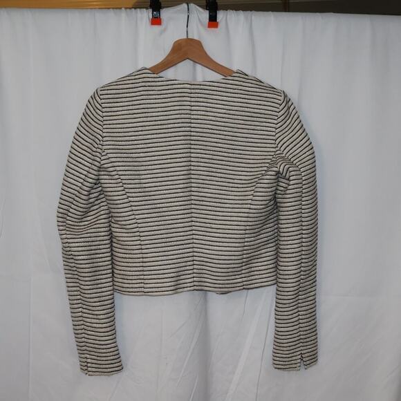 Loft Cream Jacket Black White Stripes Size XS Faux Zip Pockets Cropped - Picture 6 of 9
